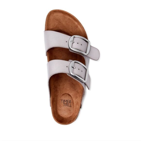 Time and Tru Women’s Footbed Sandals Metallic Silver Size 10 - Picture 1 of 6